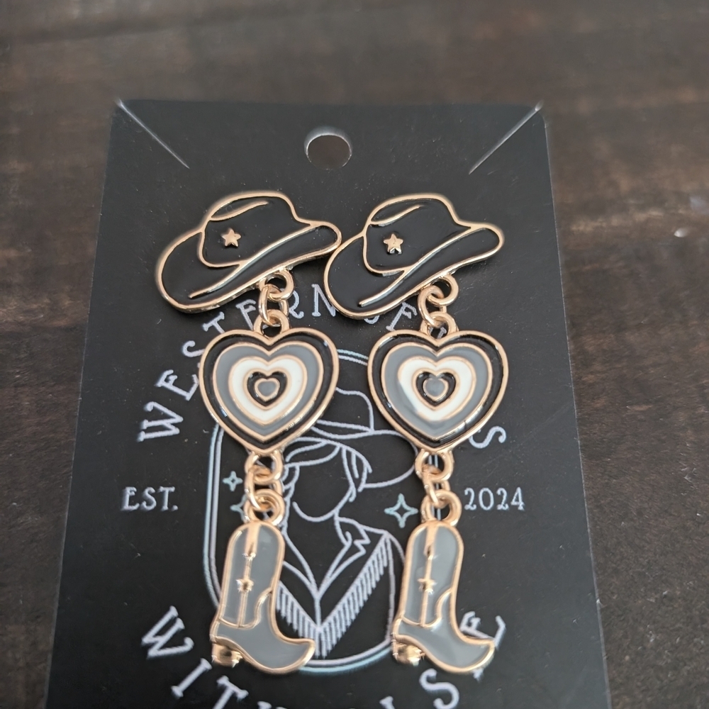 🎀$5 Western Cowboy Gold and Silver Heart and Circle Earrings - Picture 2 of 6